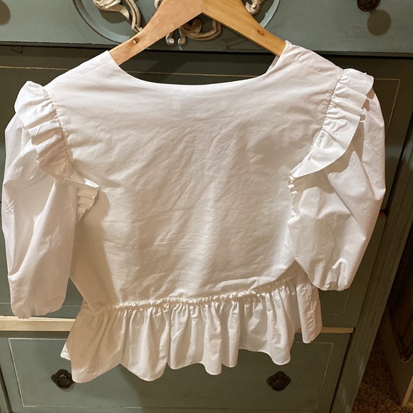 NWOT English Factory Cotton Tiered Ruffle Blouse White Side Zip Small - Picture 3 of 7